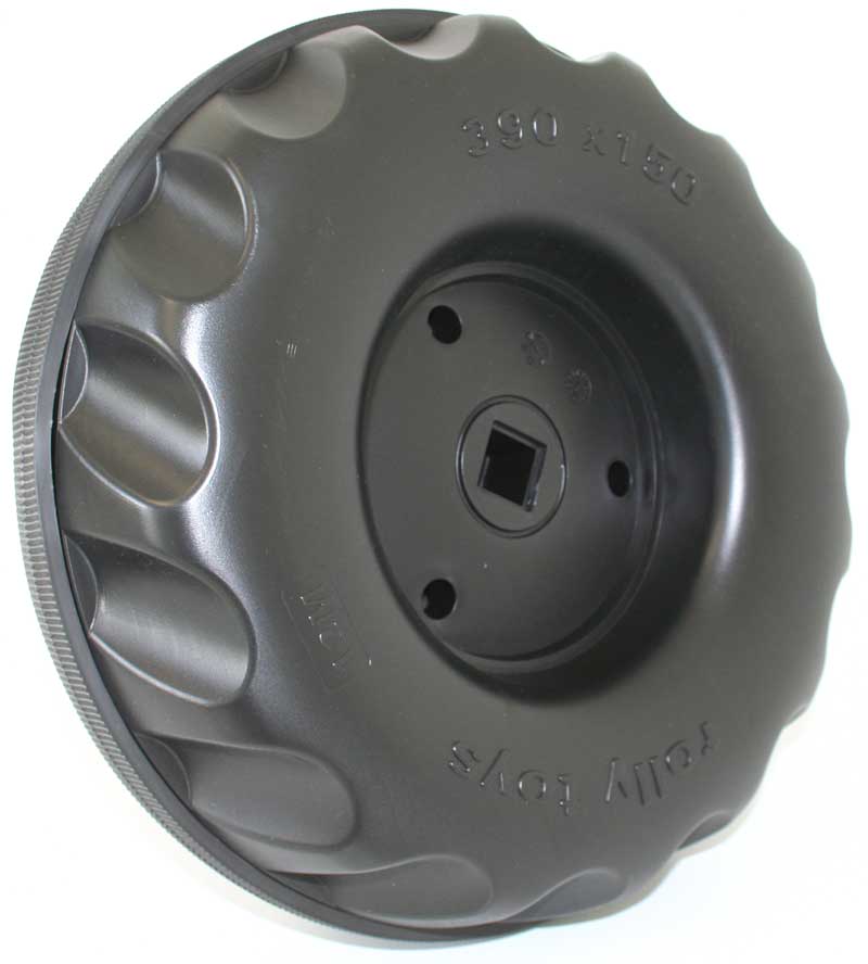 Rolltoys Wiel 390/150 nieuw type inclusief rubber slijtvlak en bevestigingsmateriaal