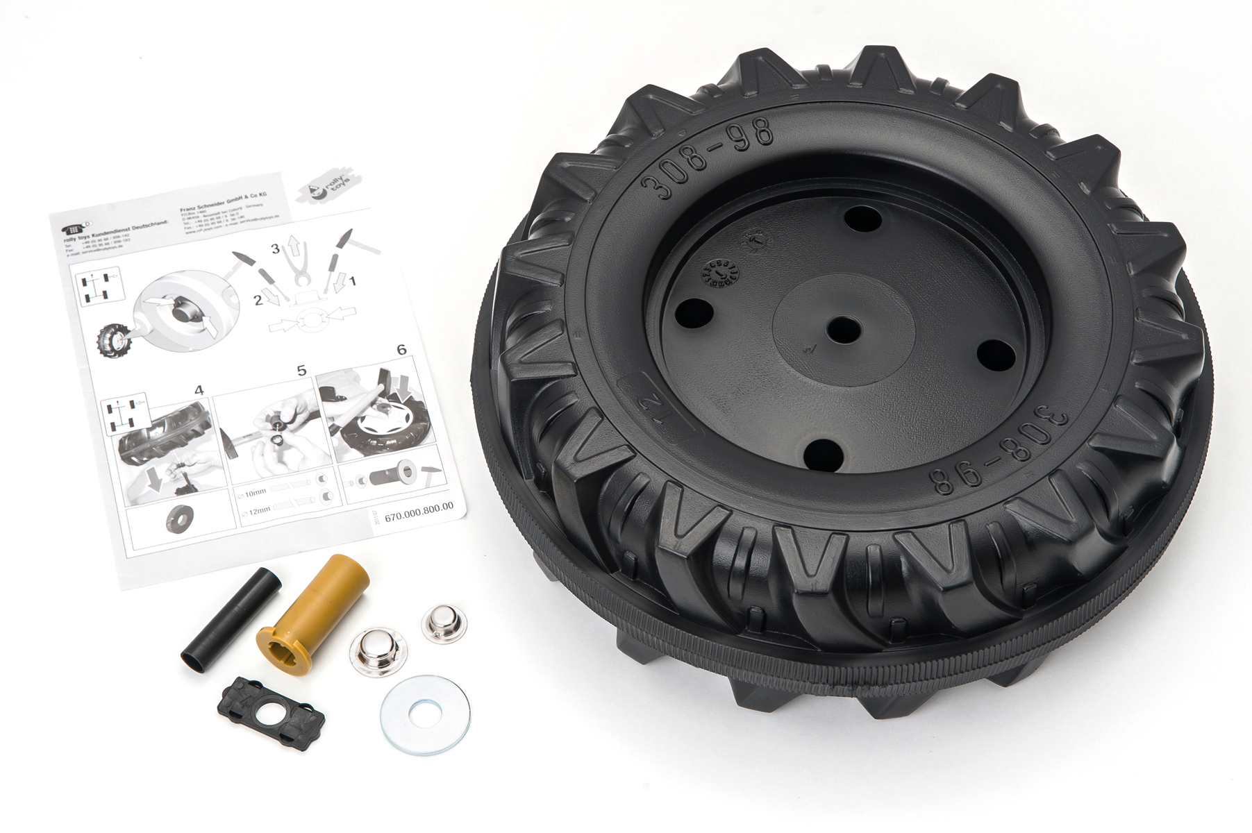 Wiel 308/98 inclusief rubber slijtvlak en bevestigingsmateriaal - Afbeelding 2